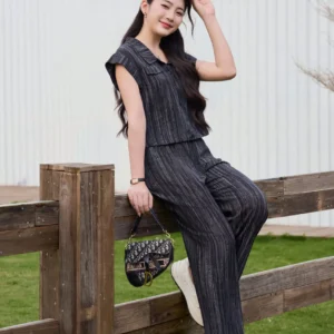 Set Đũi Kẻ Sơ Mi Quần Suông