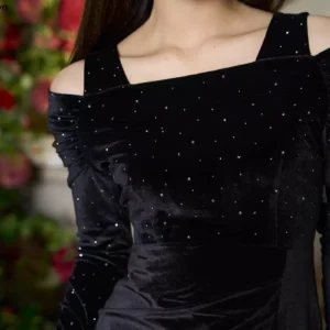 Đầm nhung trễ vai LUPERI sang trọng