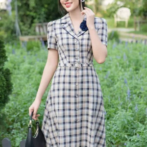 Đầm công sở LFV3341 dáng ôm A cổ vest hoa