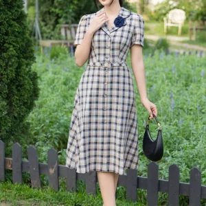 Đầm công sở LFV3341 dáng ôm A cổ vest hoa