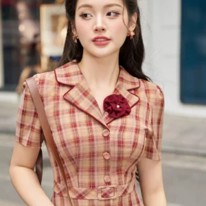 Đầm công sở LFV3341 dáng ôm A cổ vest hoa
