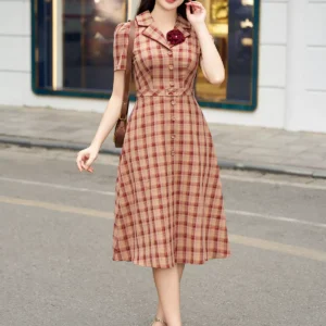 Đầm công sở LFV3341 dáng ôm A cổ vest hoa