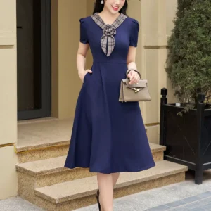 Đầm xòe công sở LFV3335 nơ cổ