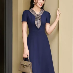 Đầm xòe công sở LFV3335 nơ cổ