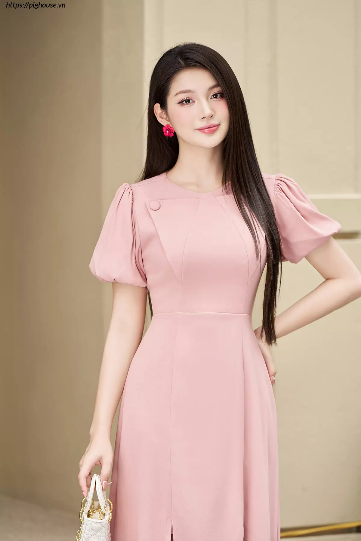 Váy công sở dáng A tay phồng