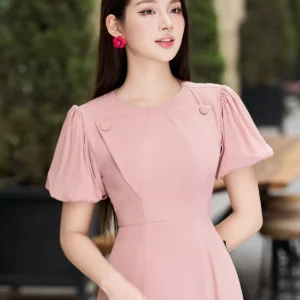 Váy công sở dáng A tay phồng