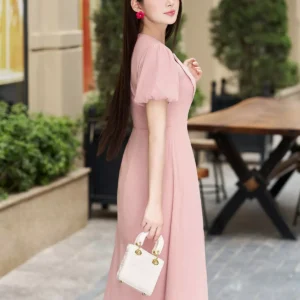 Váy công sở dáng A tay phồng