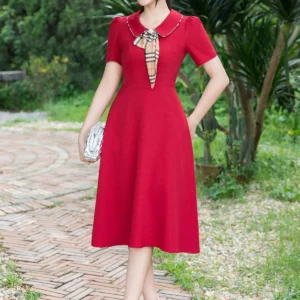 Váy công sở LFV3334 dáng A cổ nơ