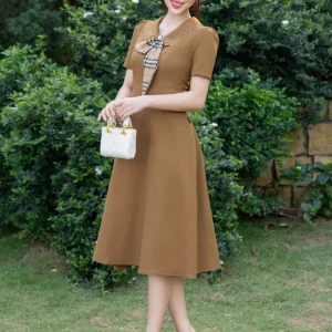 Váy công sở LFV3334 dáng A cổ nơ