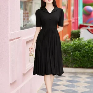 Đầm công sở cổ vest xếp ly LFV3329