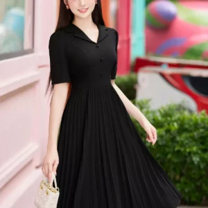 Đầm công sở cổ vest xếp ly LFV3329