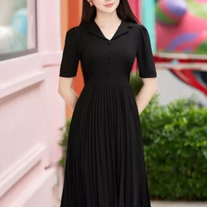 Đầm công sở cổ vest xếp ly LFV3329