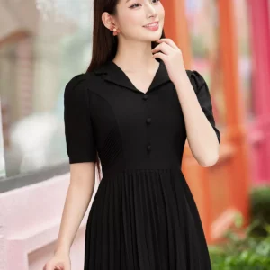 Đầm công sở cổ vest xếp ly LFV3329