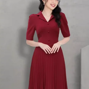 Đầm công sở cổ vest xếp ly LFV3329