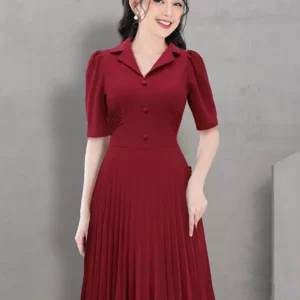 Đầm công sở cổ vest xếp ly LFV3329