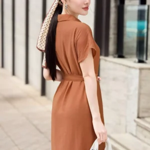 Đầm sơ mi đũi thắt eo duyên dáng