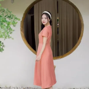 Đầm Đũi Thêu Hoa Vai Túi Sườn