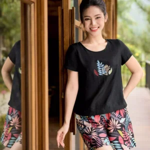 Bộ Đũi Mặc Nhà Thêu Cổ Thuyền