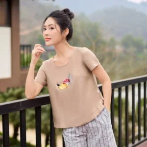 Bộ Đũi Mặc Nhà Thêu Cổ Thuyền