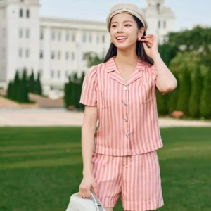 Set đùi thô kẻ vest cạp chun