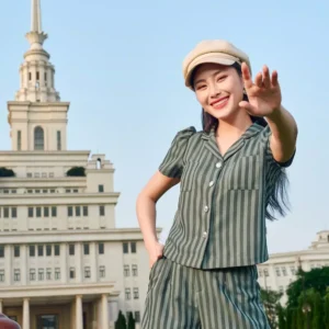 Set đùi thô kẻ vest cạp chun