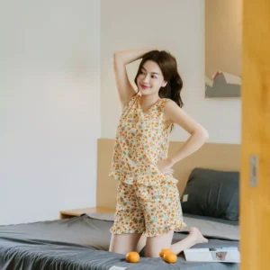 Đồ bộ lụa Hàn Châu sát nách gấu bèo