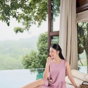 Đũi Bamboo Lửng Sát Nách Thêu Nhún