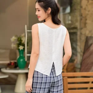 Bộ Đồ Mặc Nhà Đũi Bamboo Quần Kẻ Thoáng Mát