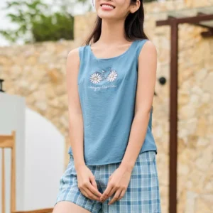 Bộ Đồ Mặc Nhà Đũi Bamboo Quần Kẻ Thoáng Mát