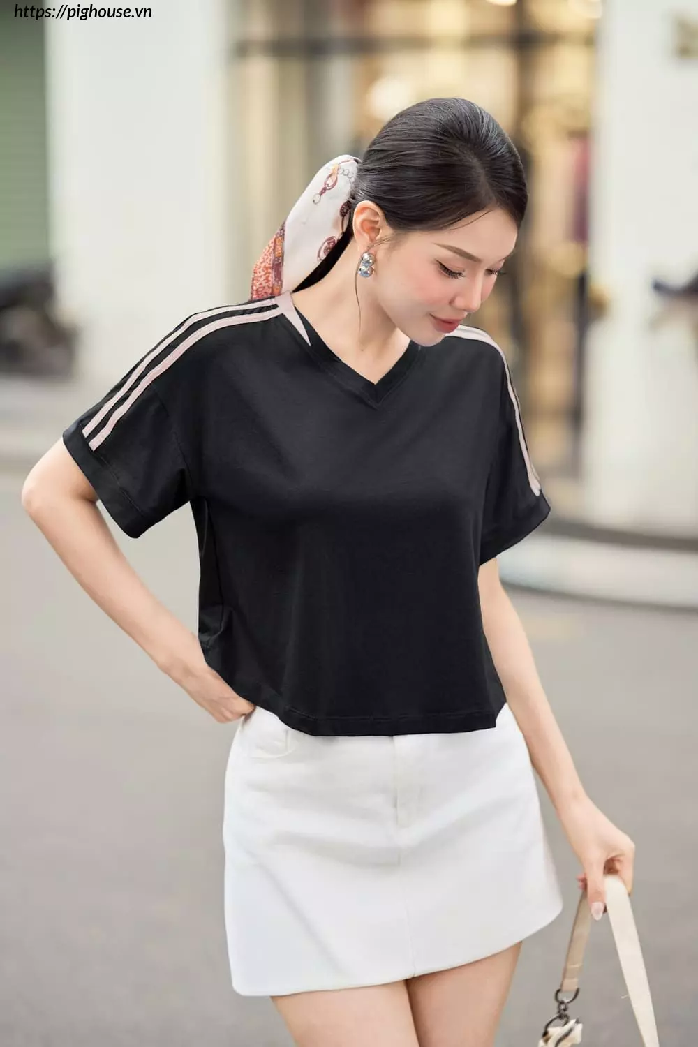 Ao Croptop Cotton Co Tim Cardina Ton Dang