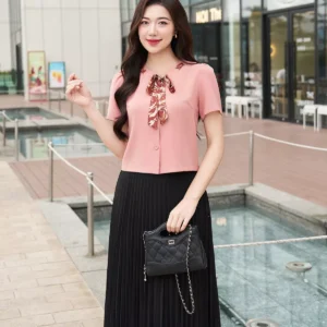 Áo Ký Giả LF5KG06 Nơ Cổ Sang Trọng