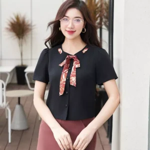 Áo Ký Giả LF5KG06 Nơ Cổ Sang Trọng