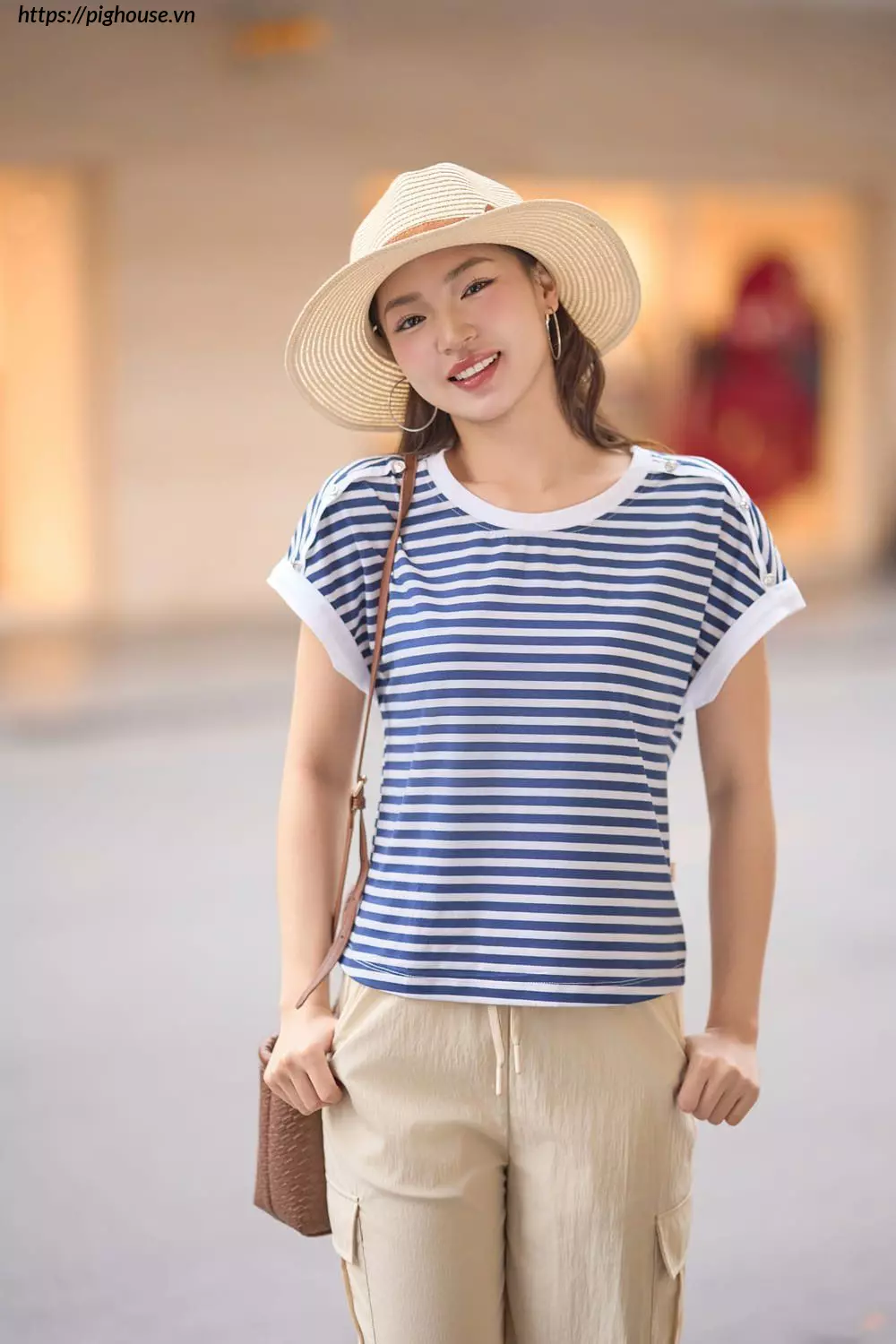 Áo Phông Cotton Kẻ Tay Cánh Dơi Cardina