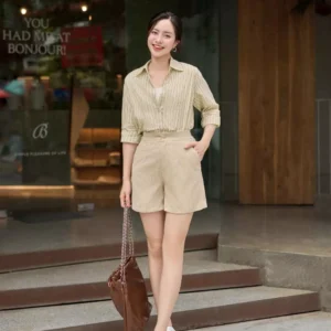 Quần Đùi Nhung Tăm Cạp Cao Tôn Dáng