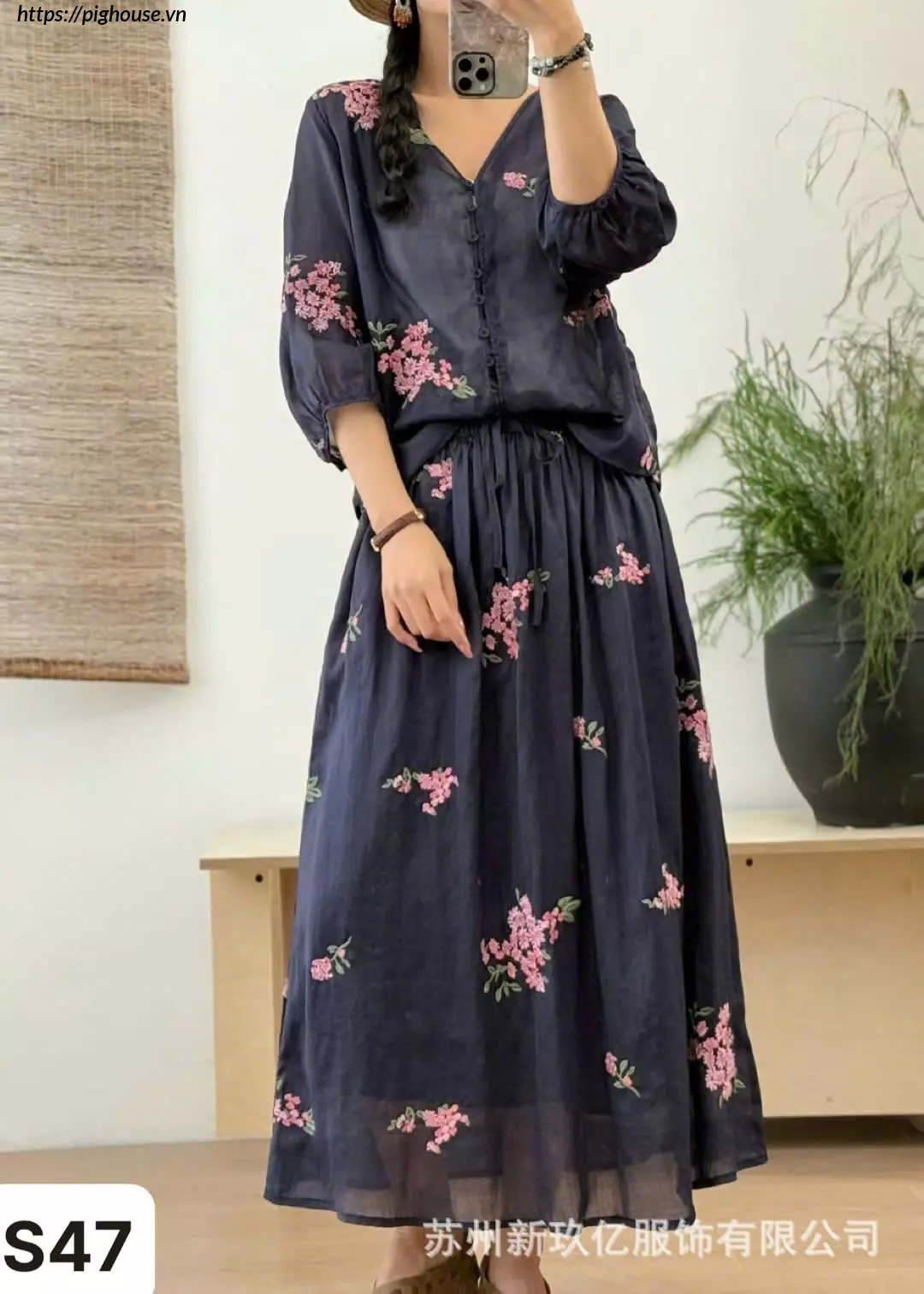 Set Linen Thêu Freesize 40-65kg