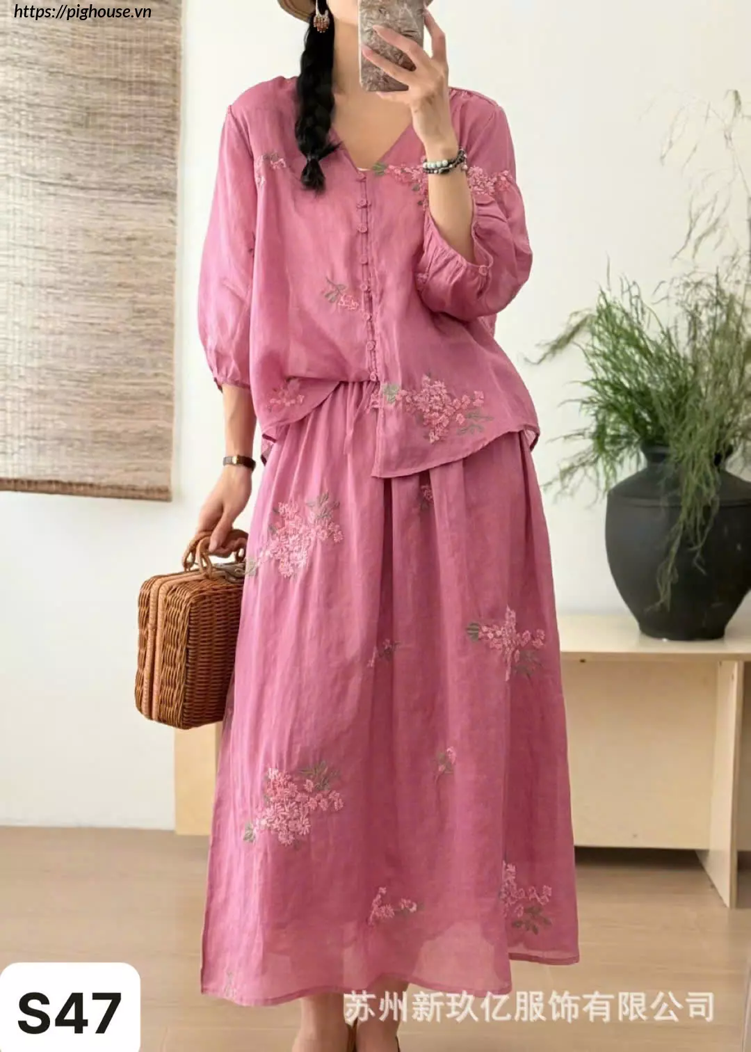 Set Linen Thêu Freesize 40-65kg