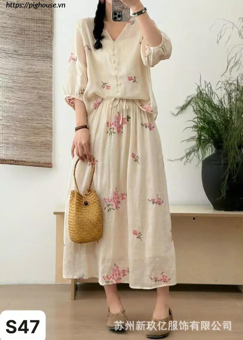 Set Linen Thêu Freesize 40-65kg