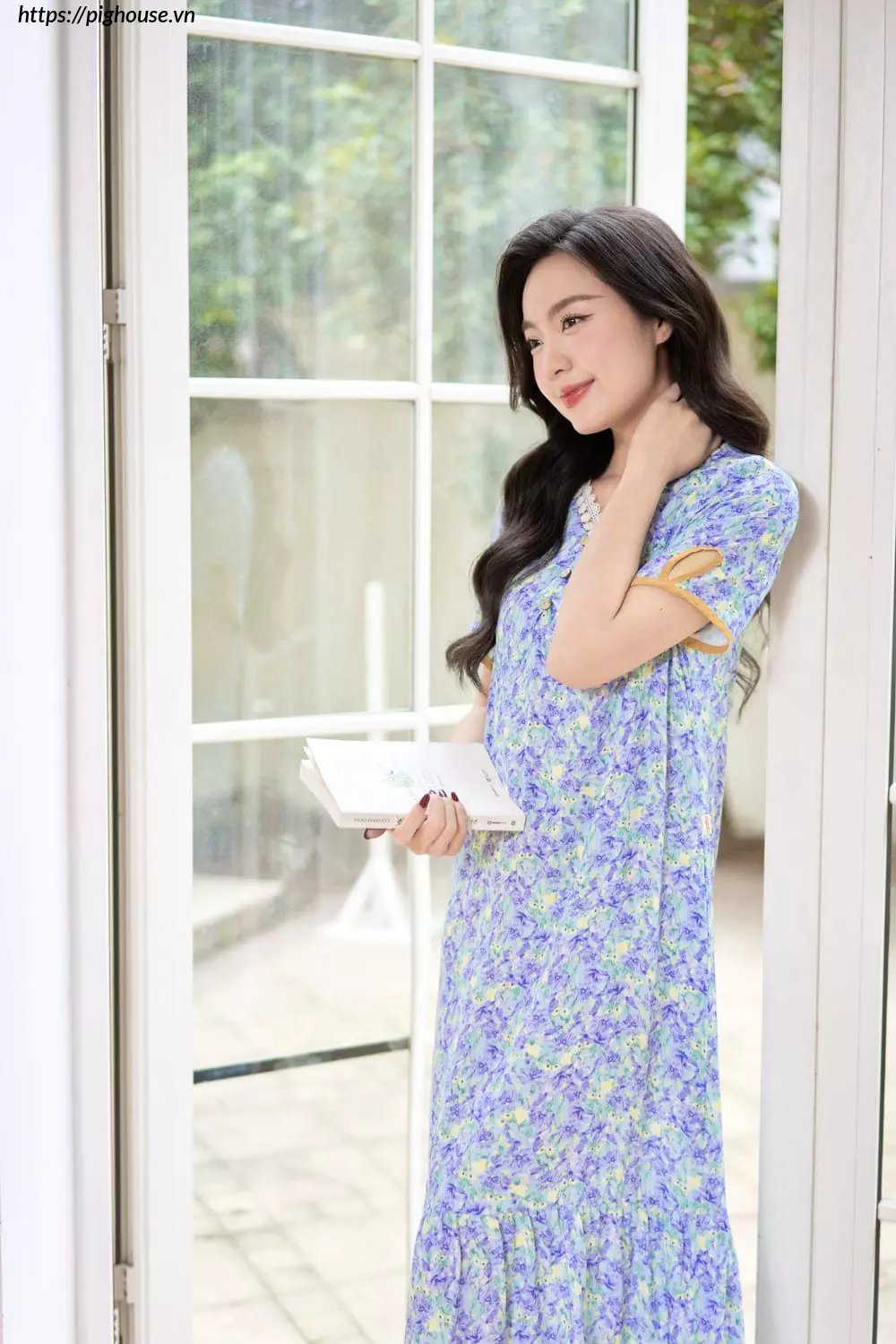 Đầm lanh dáng A đuôi cá họa tiết hoa nhí