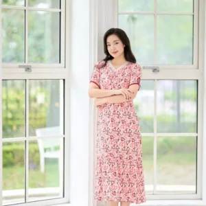 Đầm lanh dáng A đuôi cá họa tiết hoa nhí