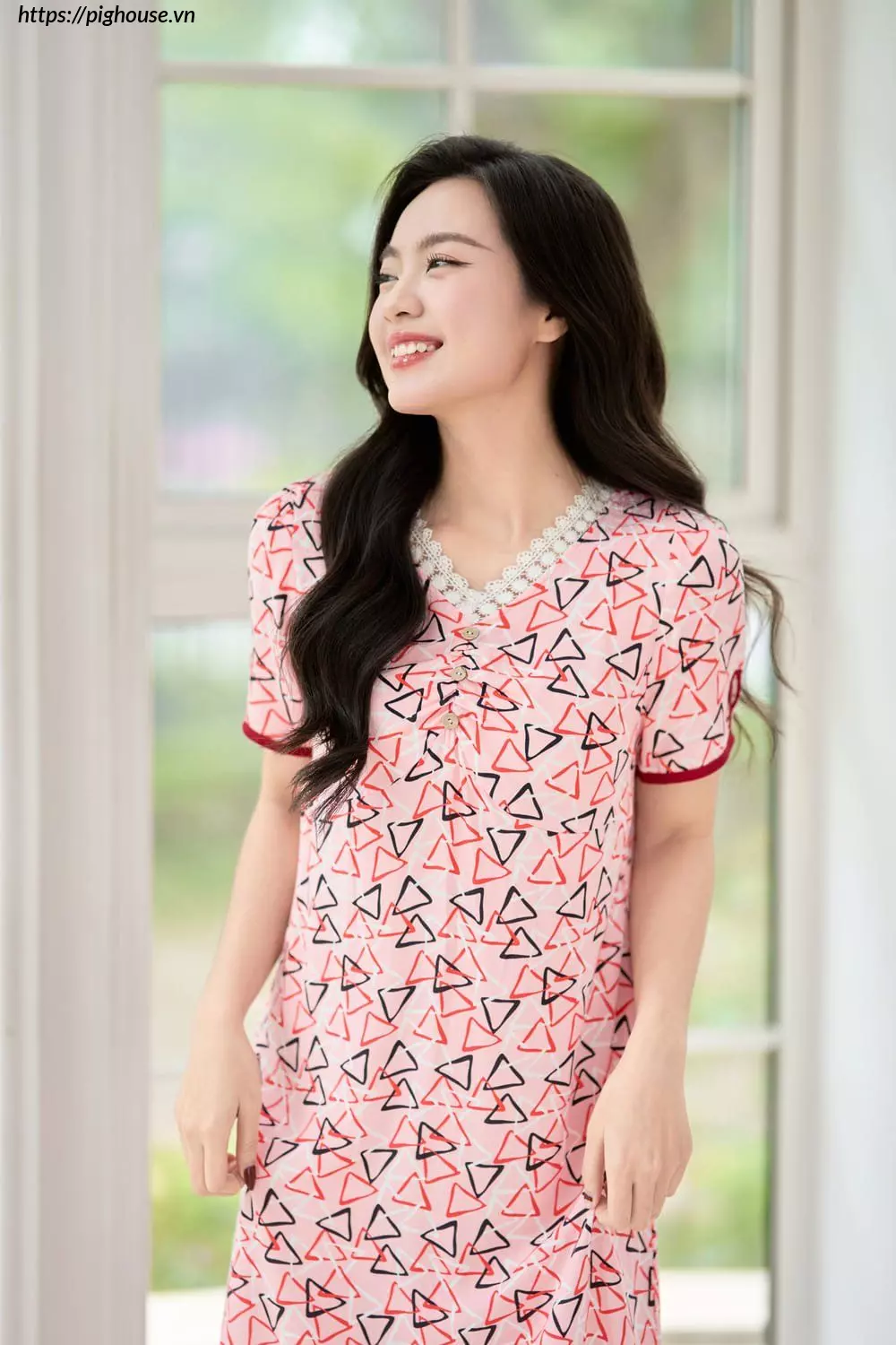 Đầm lanh dáng A đuôi cá họa tiết hoa nhí