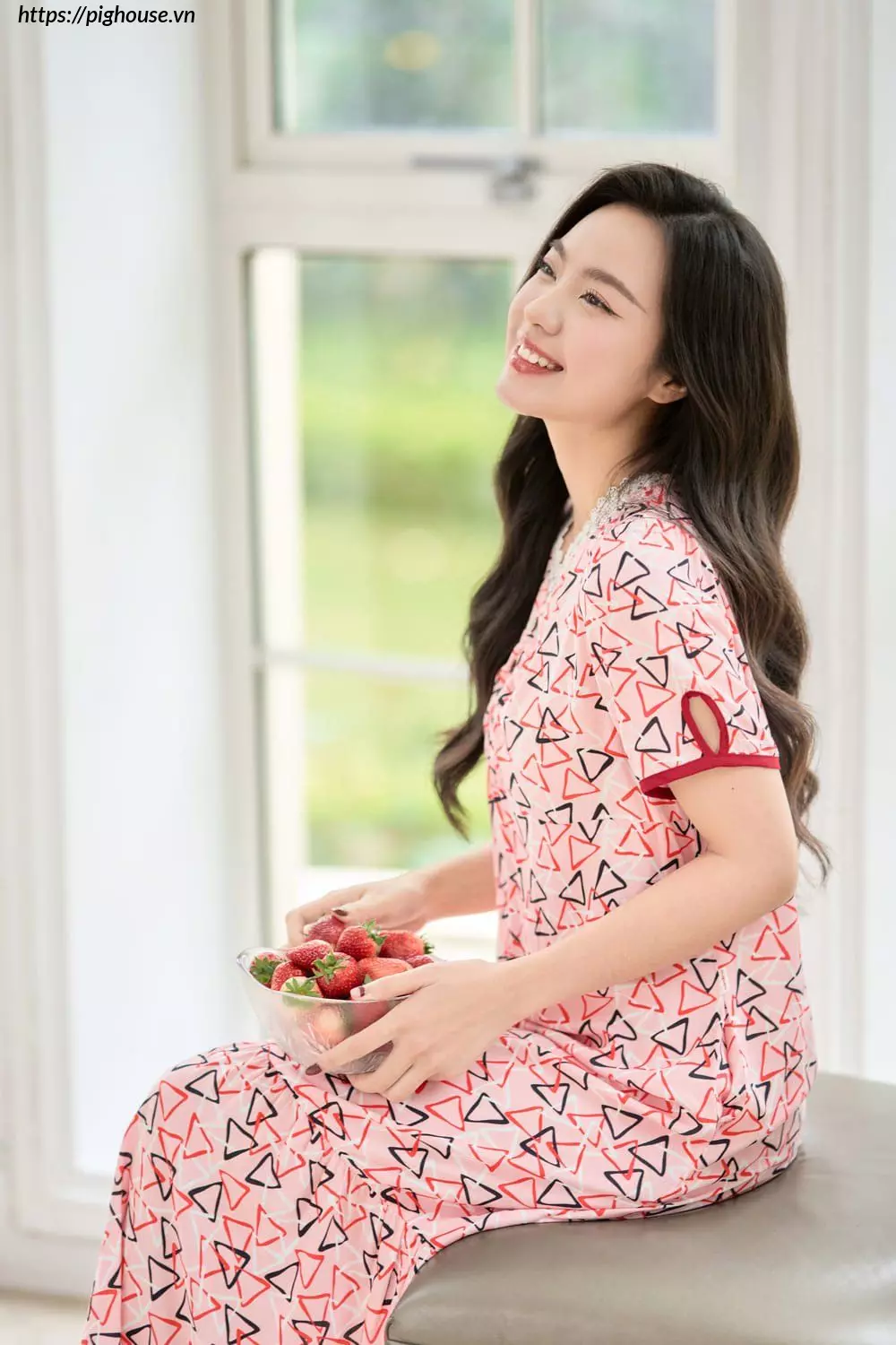 Đầm lanh dáng A đuôi cá họa tiết hoa nhí