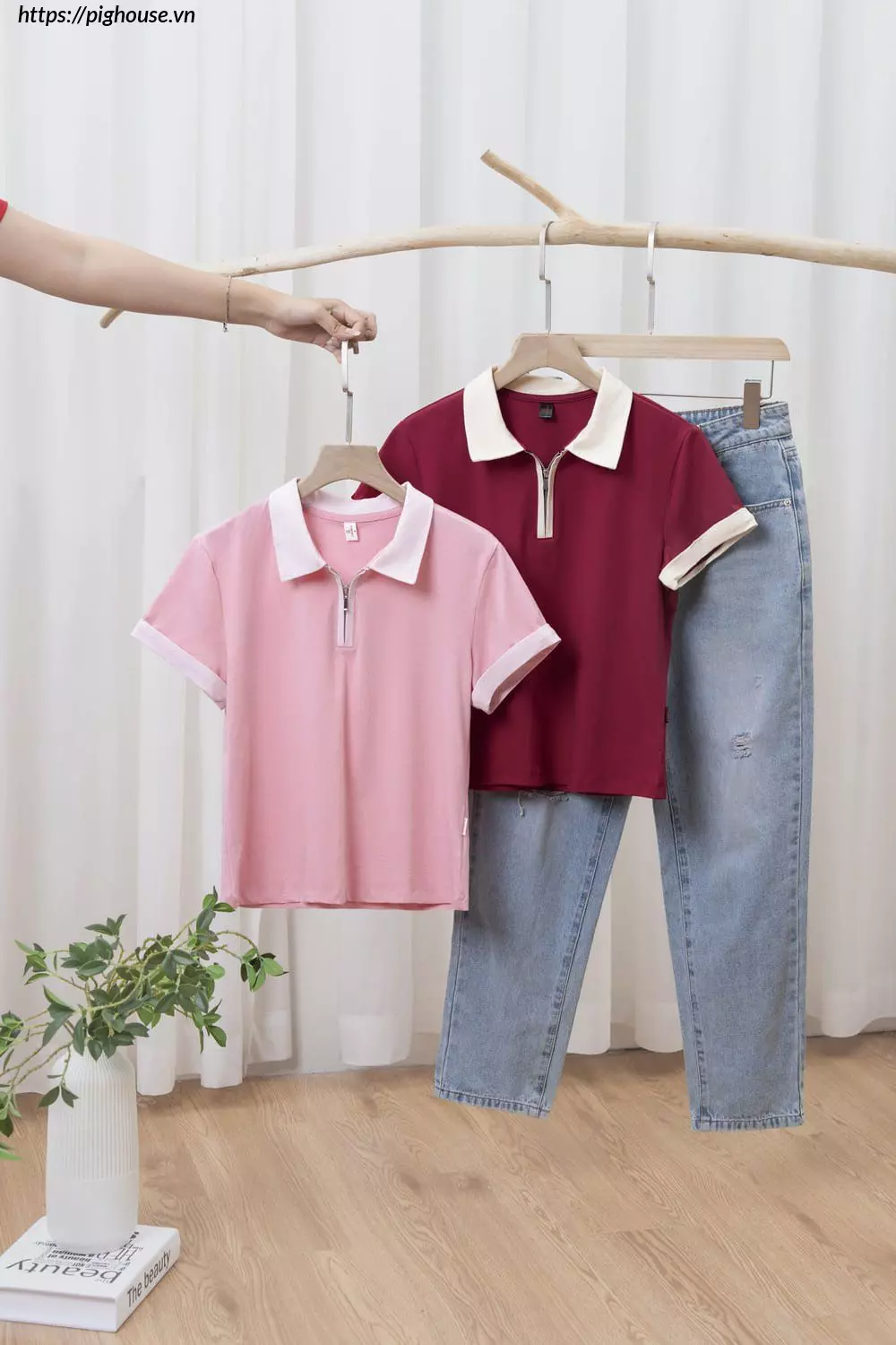 Áo Polo Nữ Cotton Mềm Mát Cổ Khóa Phối Màu