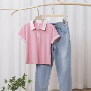 Áo Polo Nữ Cotton Mềm Mát Cổ Khóa Phối Màu