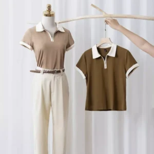 Áo Polo Nữ Cotton Mềm Mát Cổ Khóa Phối Màu