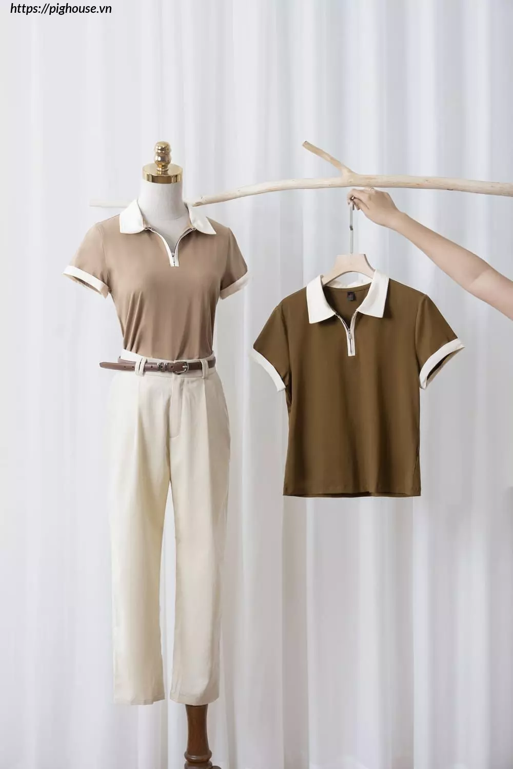 Áo Polo Nữ Cotton Mềm Mát Cổ Khóa Phối Màu