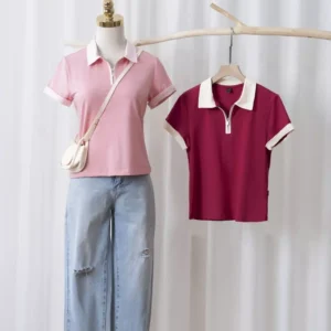 Áo Polo Nữ Cotton Mềm Mát Cổ Khóa Phối Màu