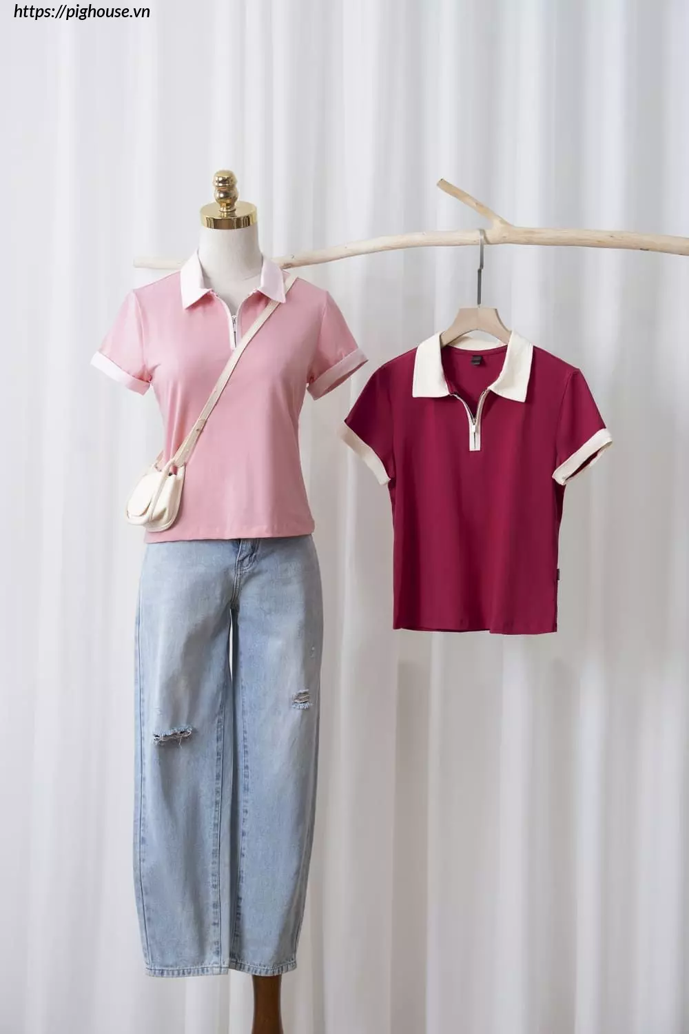 Áo Polo Nữ Cotton Mềm Mát Cổ Khóa Phối Màu