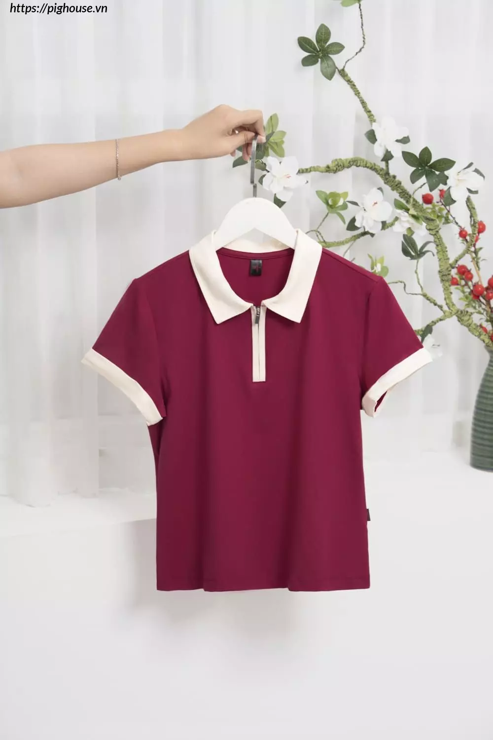 Áo Polo Nữ Cotton Mềm Mát Cổ Khóa Phối Màu