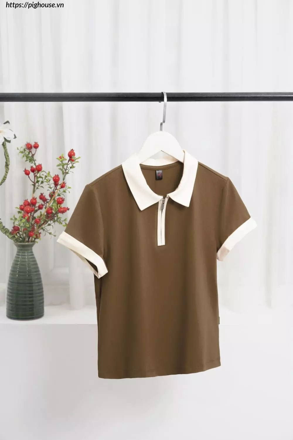 Áo Polo Nữ Cotton Mềm Mát Cổ Khóa Phối Màu