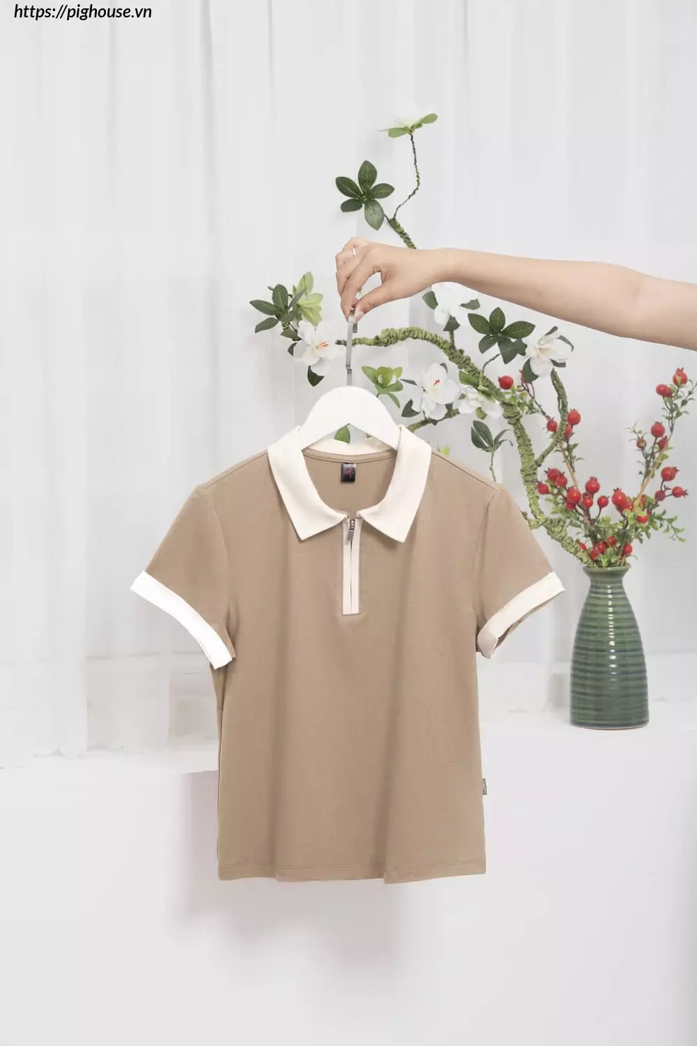 Áo Polo Nữ Cotton Mềm Mát Cổ Khóa Phối Màu